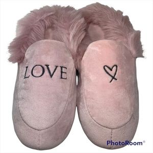 Victoria Secret love slippers, pink furry mules Size S
